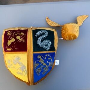 Hogwarts House Crest Pillow with Golden Snitch
